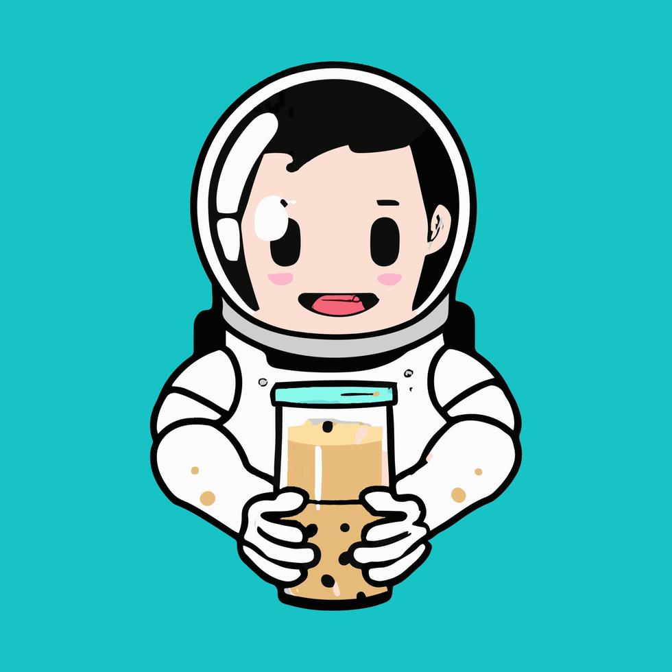 astronaute mignon tenant du thé au lait boba. vecteur. vecteur