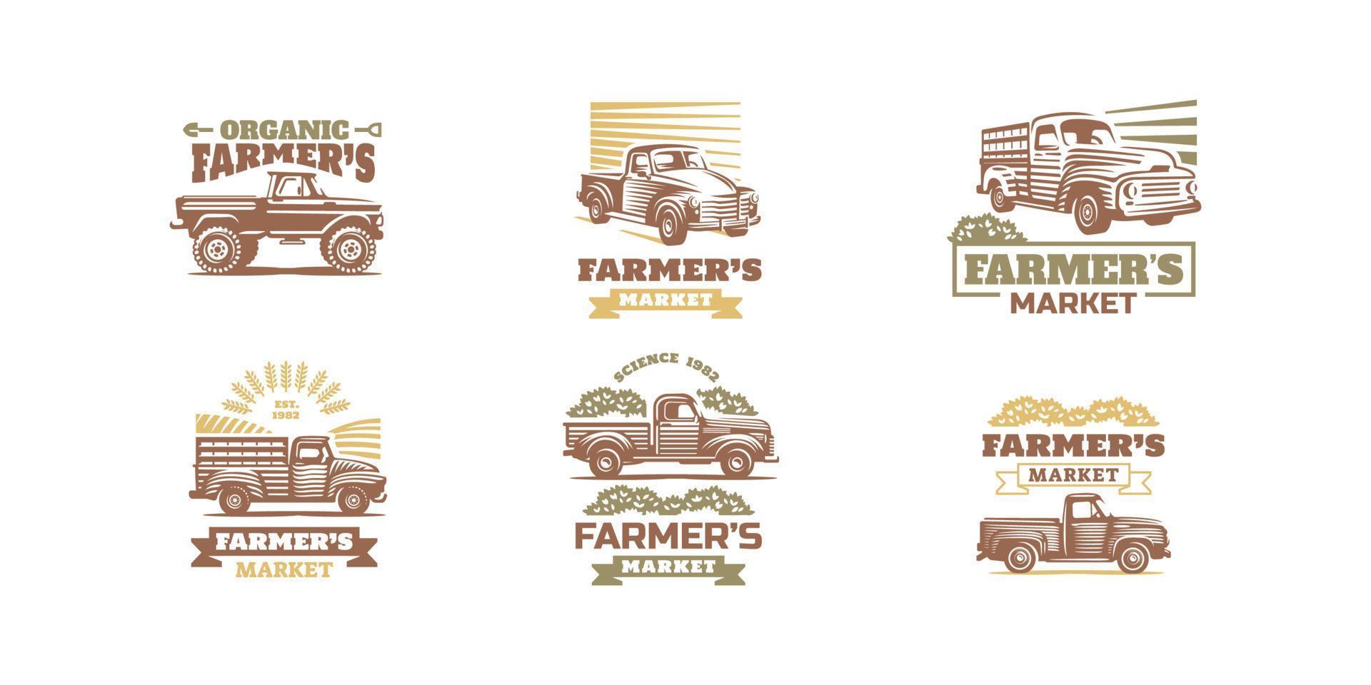 affiches du marché fermier avec camionnette vintage vecteur