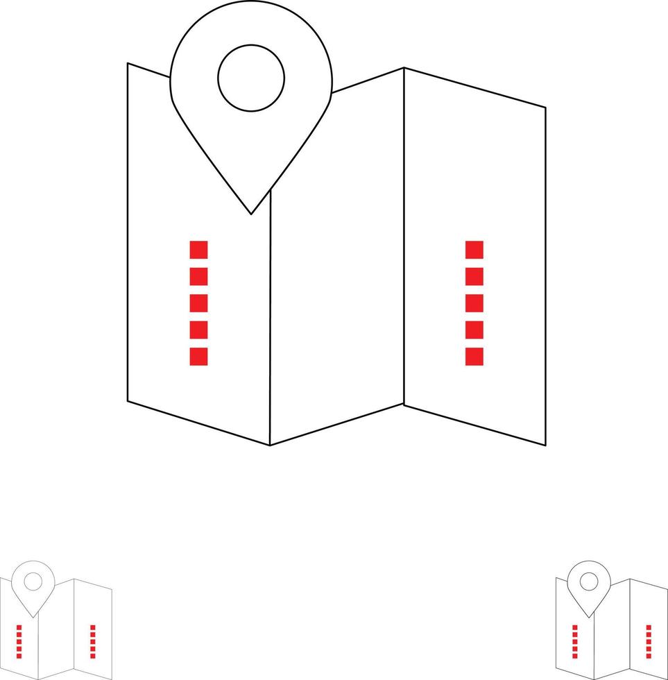emplacement de la carte directions emplacement jeu d'icônes de ligne noire en gras et mince vecteur