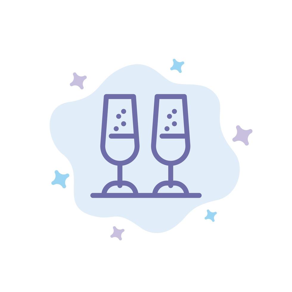 verres de champagne célébration cheers toasting icône bleue sur fond de nuage abstrait vecteur