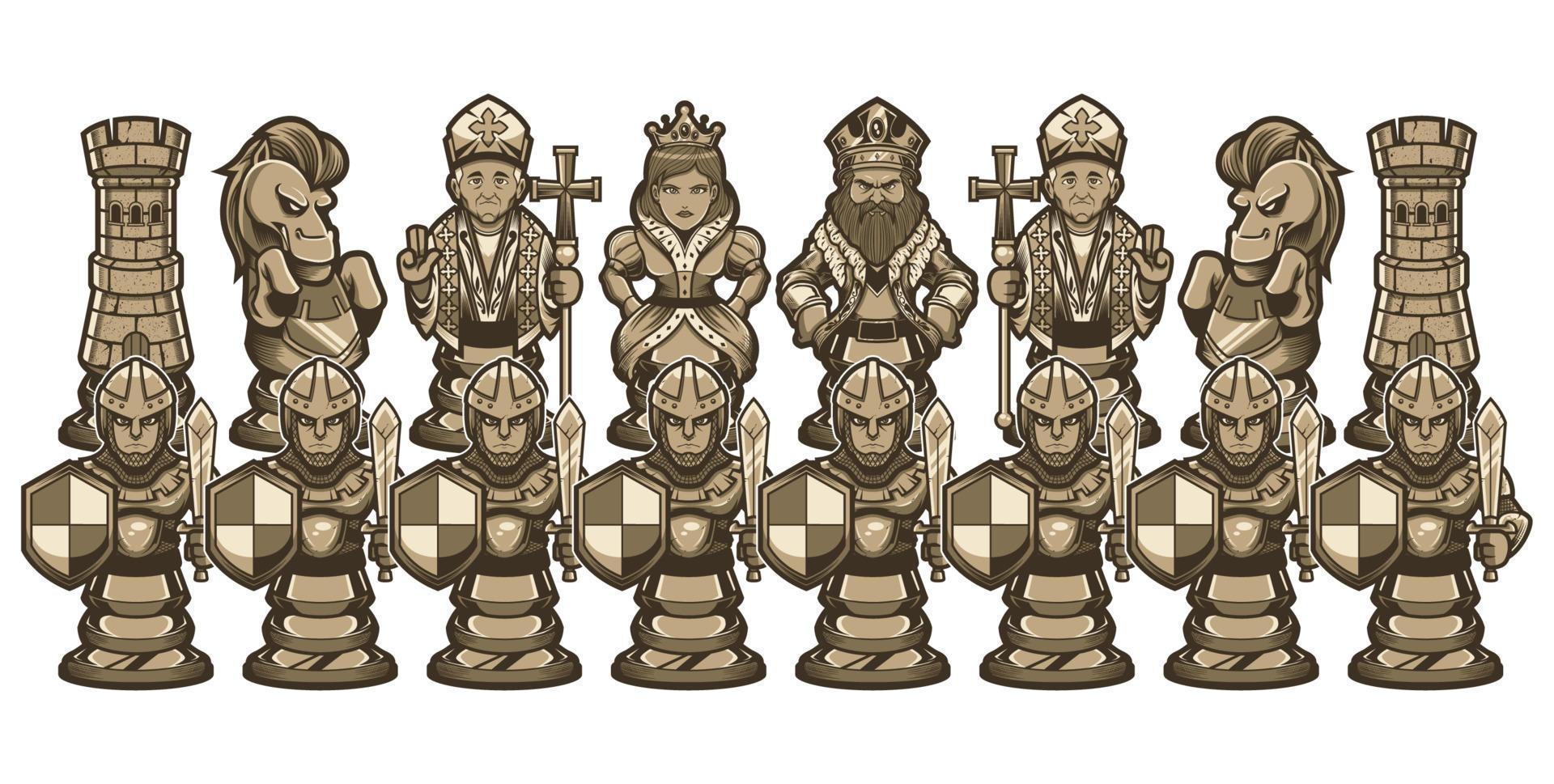 personnages de dessins animés d'échecs blancs vecteur