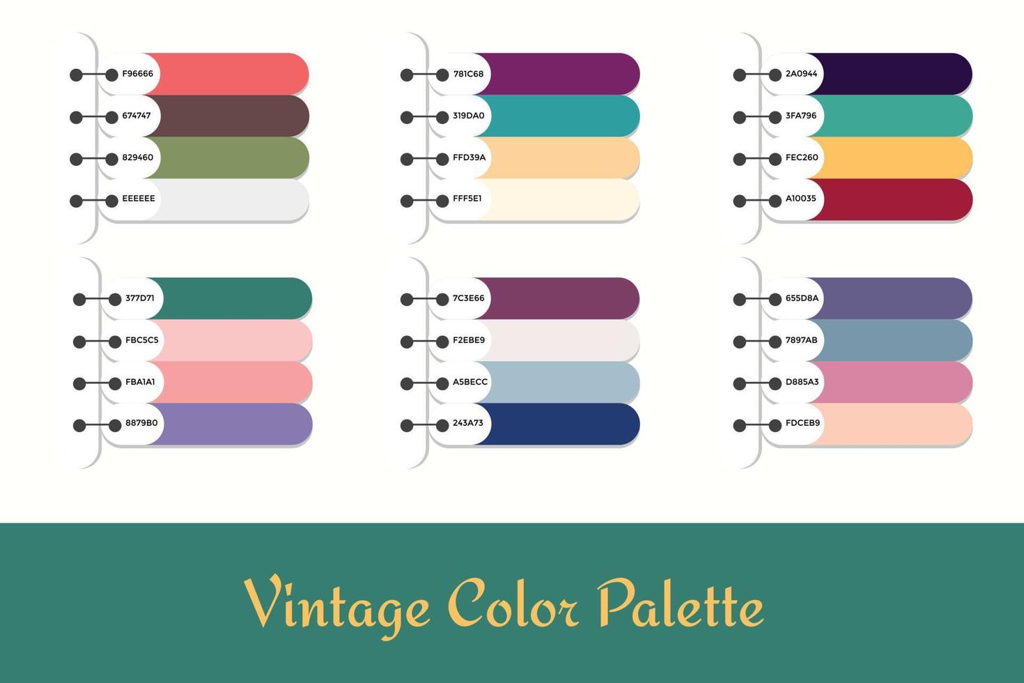 6 palettes de couleurs vintage différentes vecteur