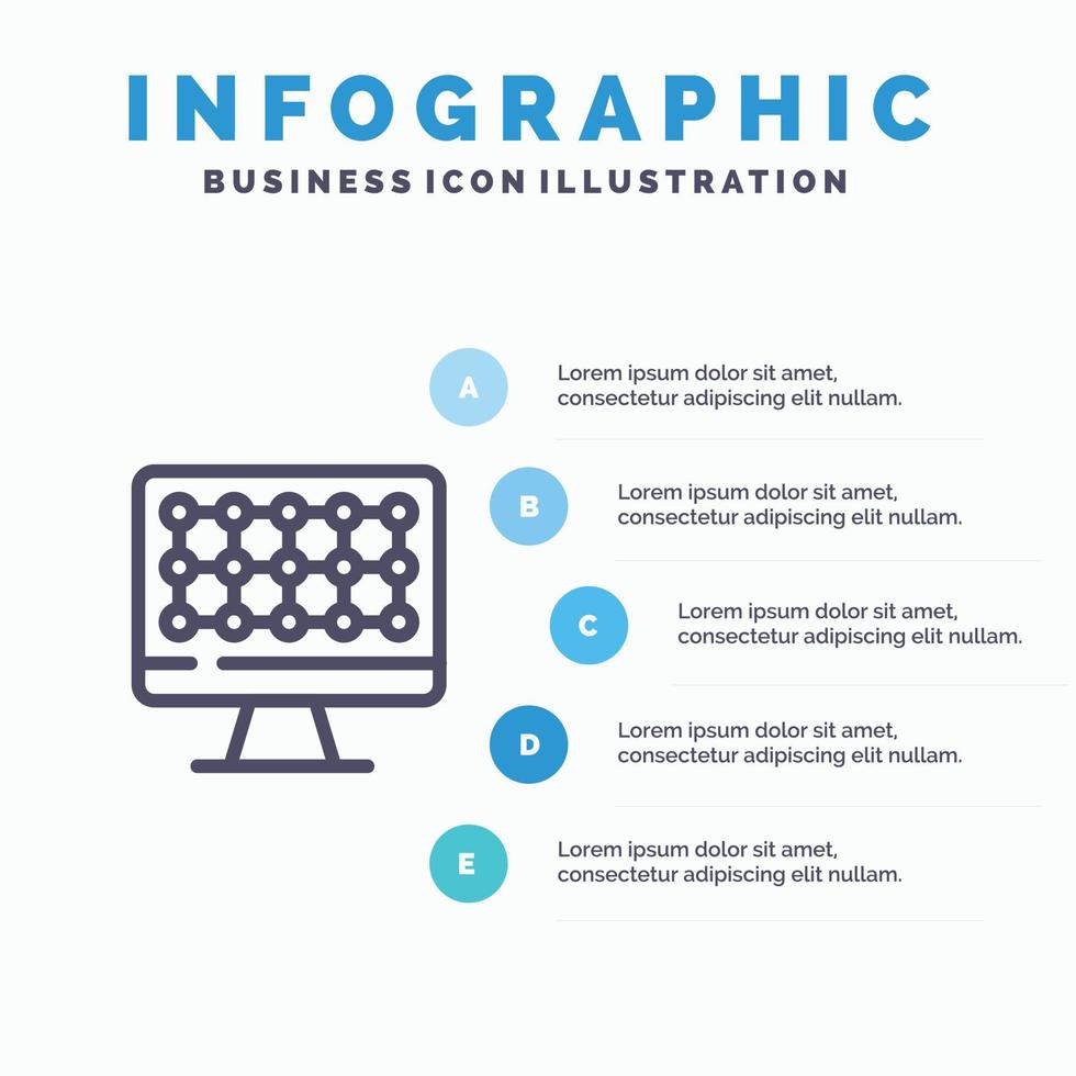 icône de ligne de matériel de technologie informatique avec fond d'infographie de présentation en 5 étapes vecteur