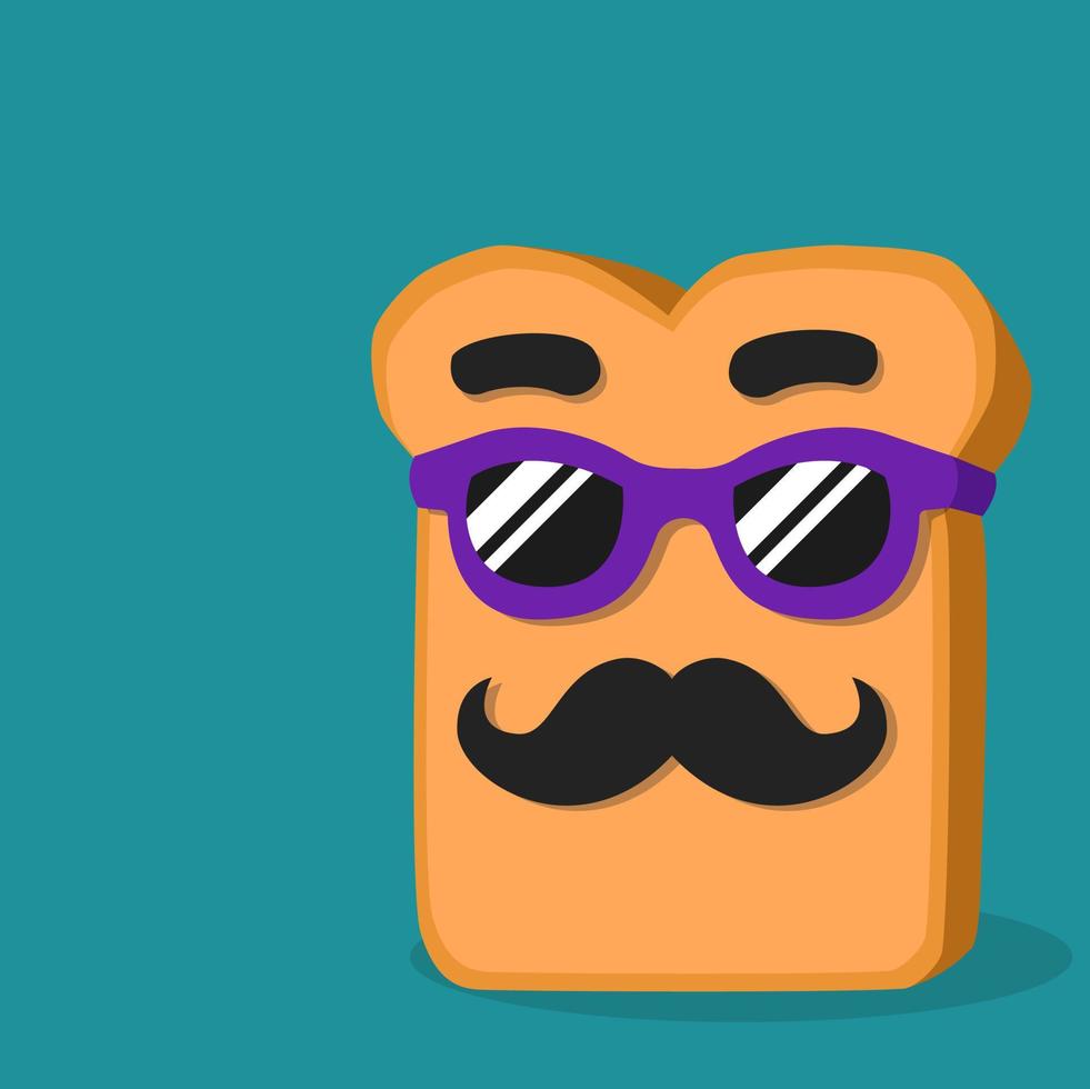 dessin animé tranche de pain avec moustache de mode et lunettes illustration vectorielle vecteur