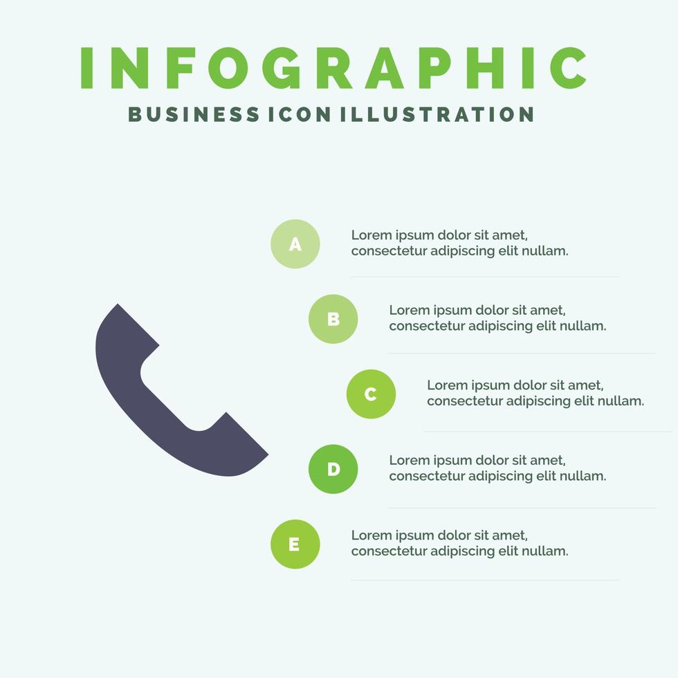 appel téléphone téléphone mobile solide icône infographie 5 étapes présentation arrière-plan vecteur