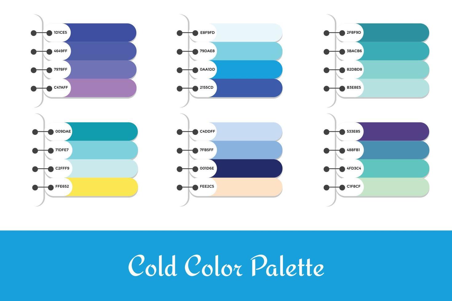 6 palettes de couleurs froides différentes vecteur