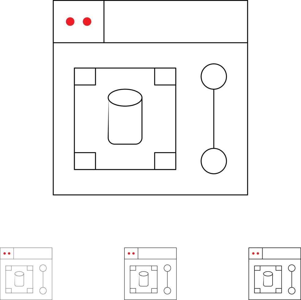 outil de concepteur de conception web jeu d'icônes de ligne noire audacieuse et mince vecteur