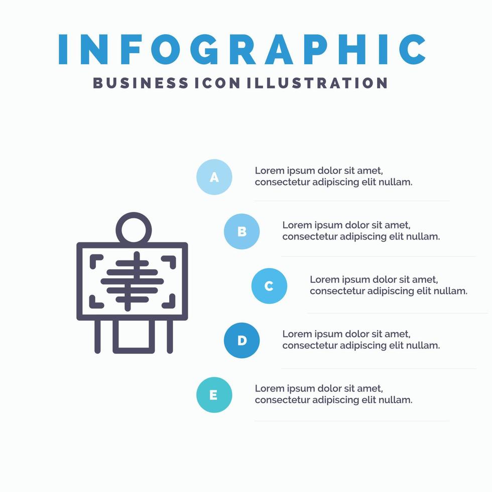 xray patient hôpital radiologie ligne icône avec 5 étapes présentation infographie fond vecteur