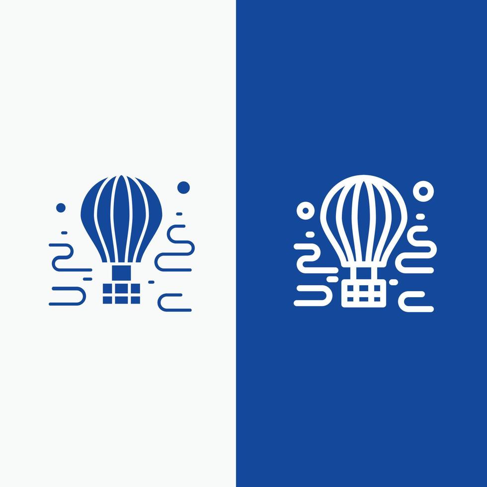 air airdrop tour voyage ballon ligne et glyphe icône solide bleu bannière ligne et glyphe icône solide bleu vecteur