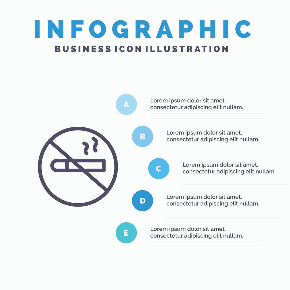 fumer ne pas fumer cigarette santé bleu infographie modèle 5 étapes vecteur ligne icône modèle