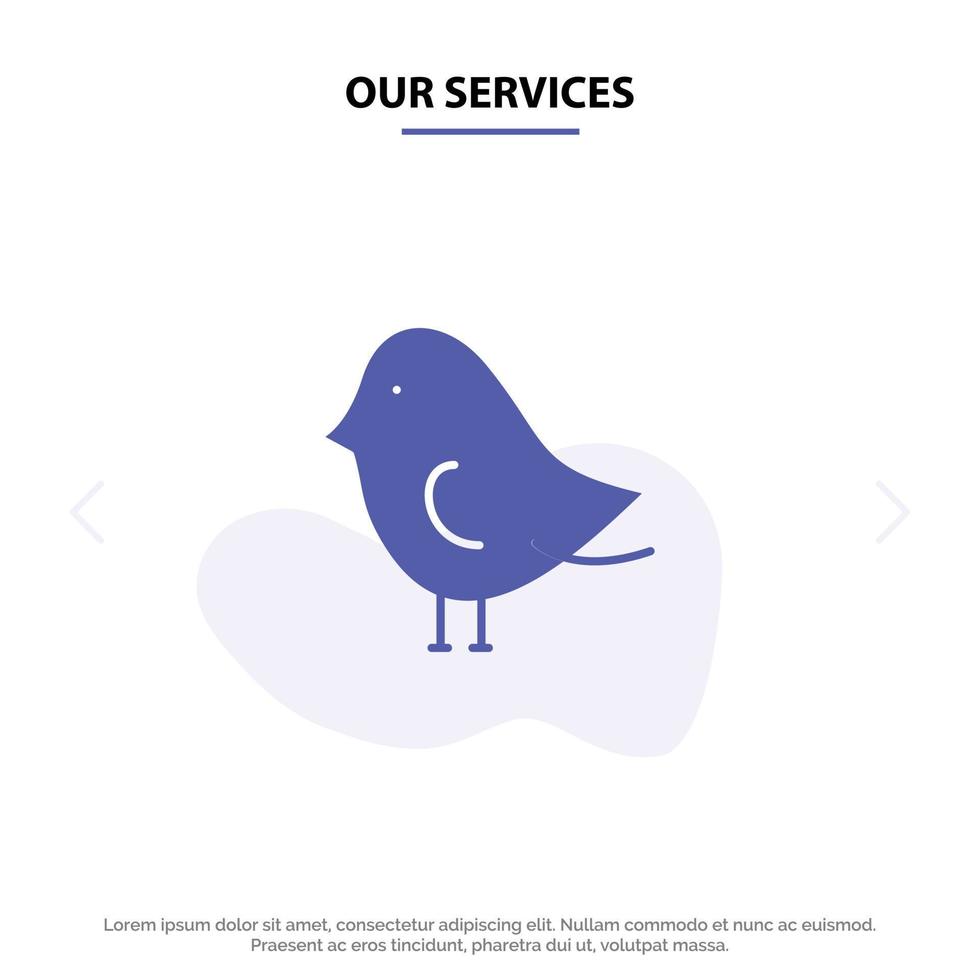 nos services oiseau pâques nature solide glyphe icône modèle de carte web vecteur