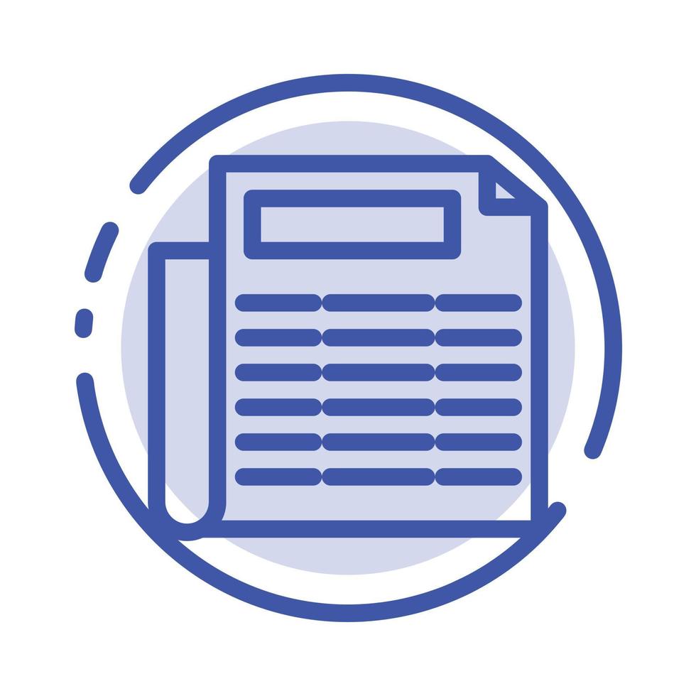 icône de la ligne de la ligne pointillée bleue du document papier de nouvelles vecteur