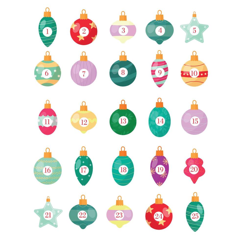 calendrier de l'avent avec jouets de noël, boules. illustration vectorielle vecteur