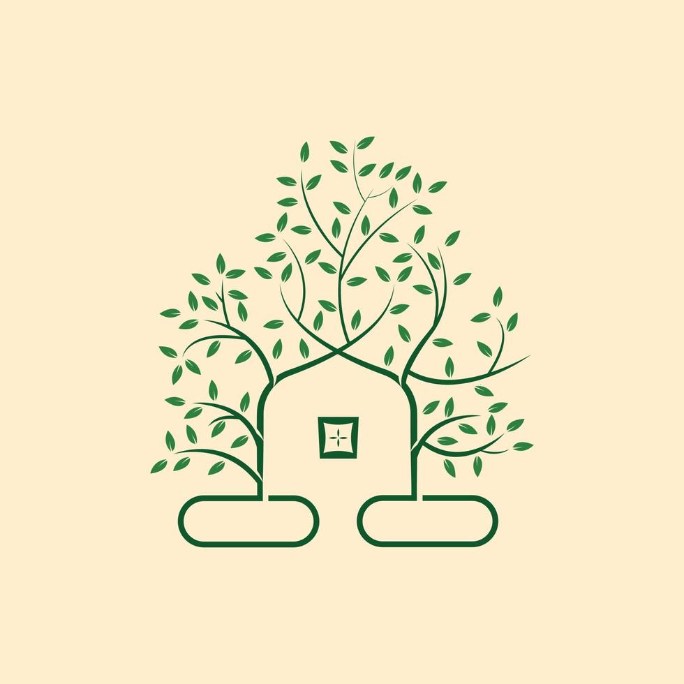 concept de conception de logo clôturé arbre et maison vecteur