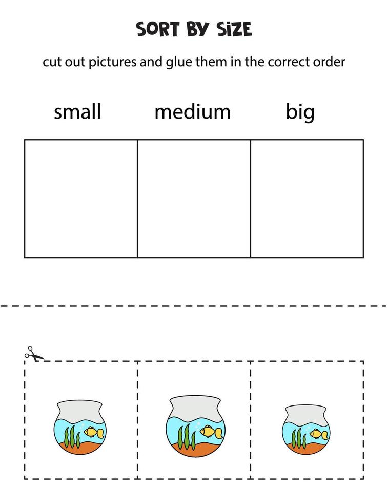 trier l'aquarium par taille. feuille de travail éducative pour les enfants. vecteur