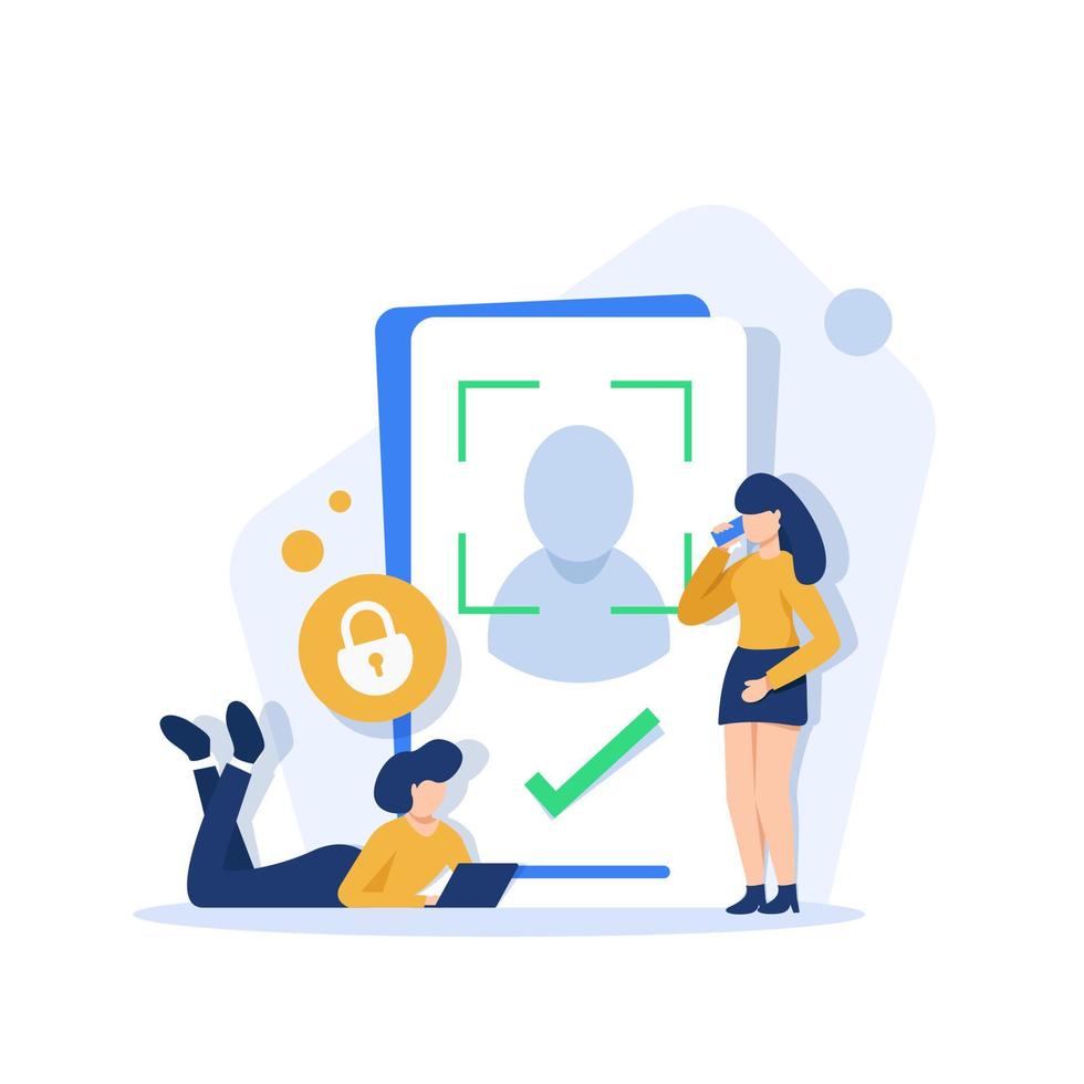 concept de technologie de reconnaissance faciale. système d'identification faciale dans l'application pour smartphone, concept d'identification biométrique vecteur