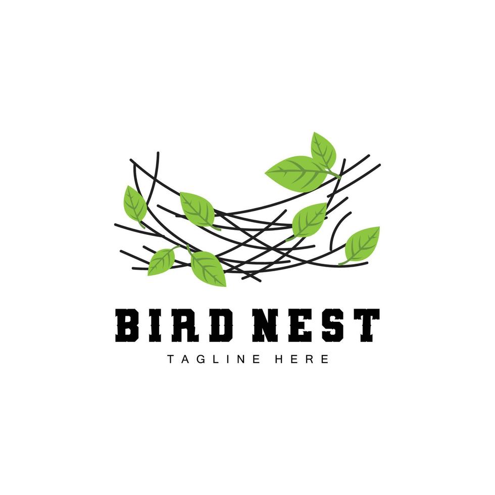 conception de logo de nid d'oiseau, vecteur de maison d'oiseau pour les oeufs, illustration de logo d'arbre d'oiseau