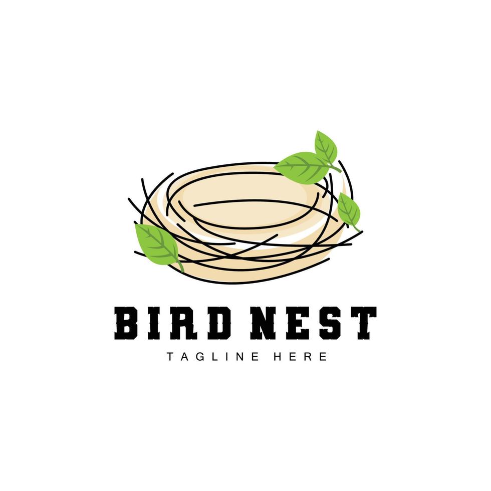 conception de logo de nid d'oiseau, vecteur de maison d'oiseau pour les oeufs, illustration de logo d'arbre d'oiseau