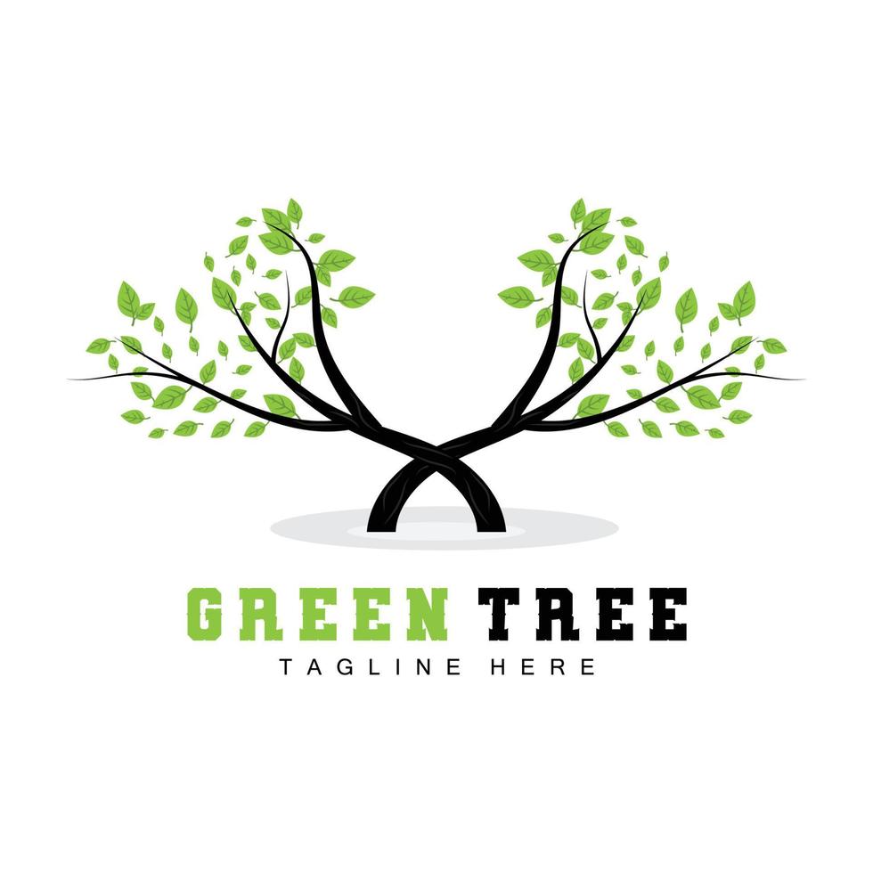 création de logo d'arbre vert, illustration de logo de bonsaï, vecteur de feuilles et de bois