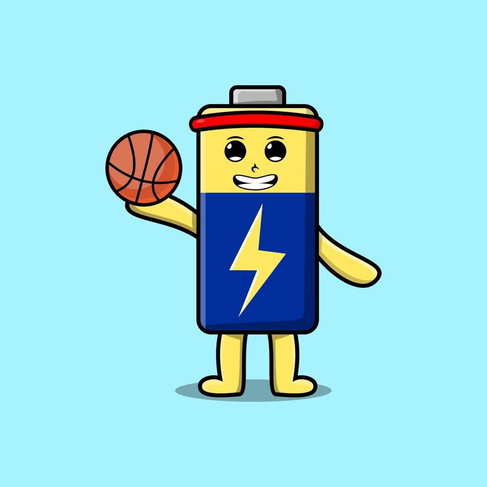 personnage de batterie de dessin animé mignon jouant au basketball vecteur