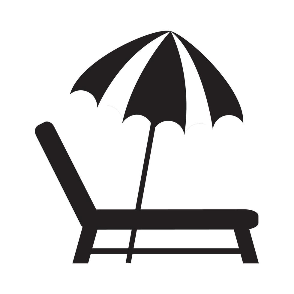 voyage d'été et chaise longue de vacances et parapluie en icône isolé de style silhouette vecteur