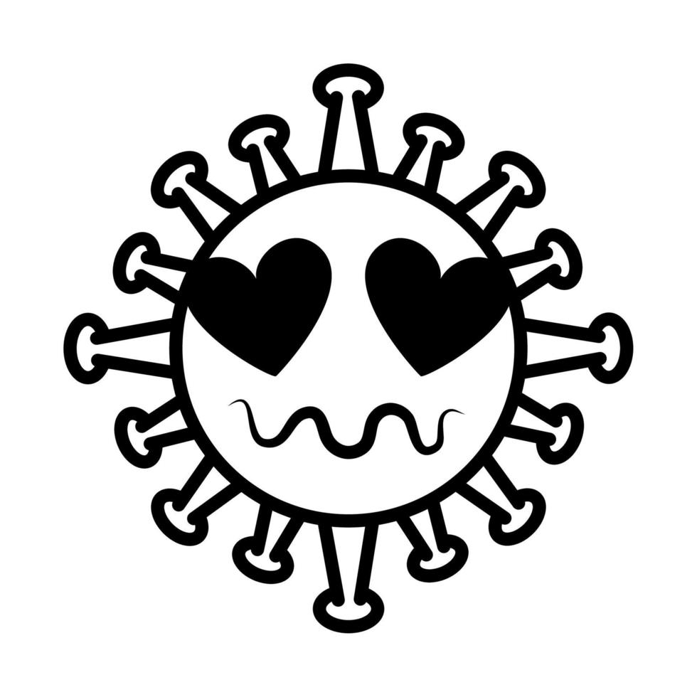 émoticône de virus, infection de caractère emoji covid-19, style de dessin animé de ligne d'amour du visage vecteur