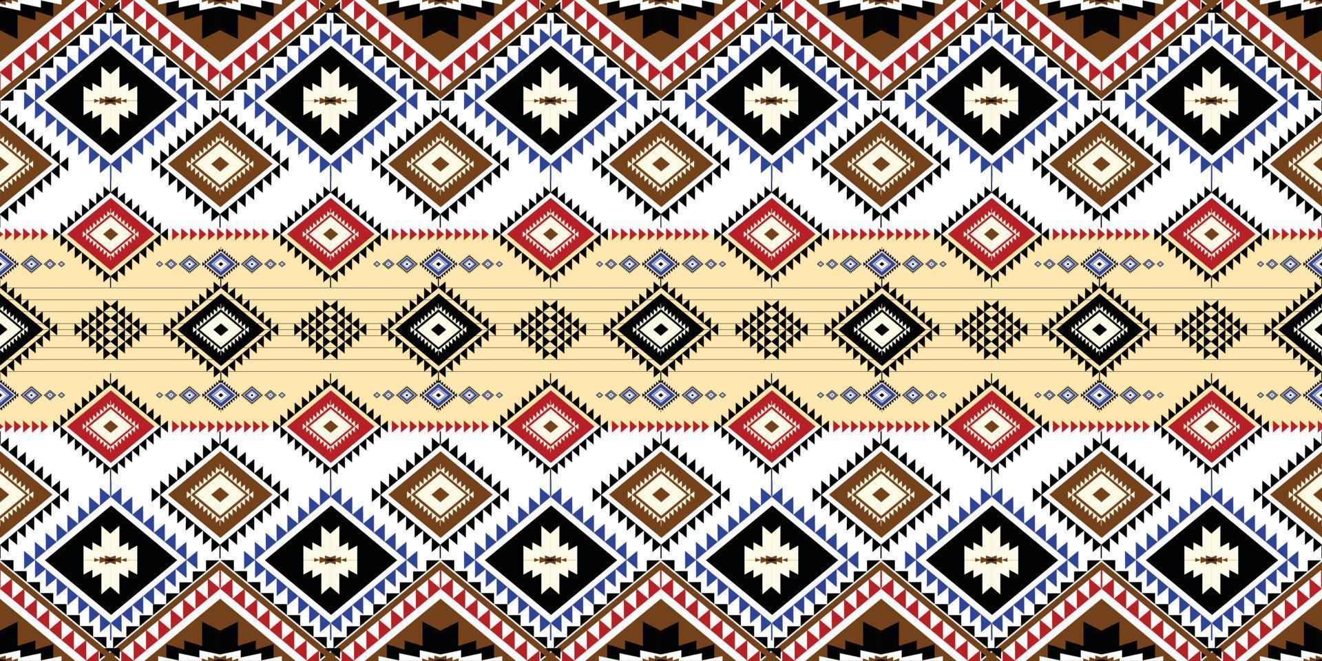 motif ethnique géométrique coloré. oriental, occidental, aztèque, tribal traditionnel. modèle sans couture. tissu, carrelage, arrière-plan, tapis, papier peint, vêtements, sarong, emballage, batik, tissu, motif vectoriel. vecteur