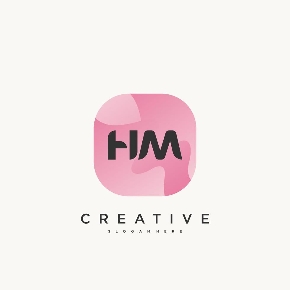 Éléments de modèle de conception d'icône de logo de lettre initiale hm avec art coloré de vague. vecteur
