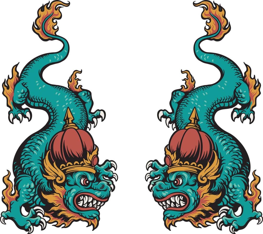 illustration vectorielle de deux dragons face à face vecteur