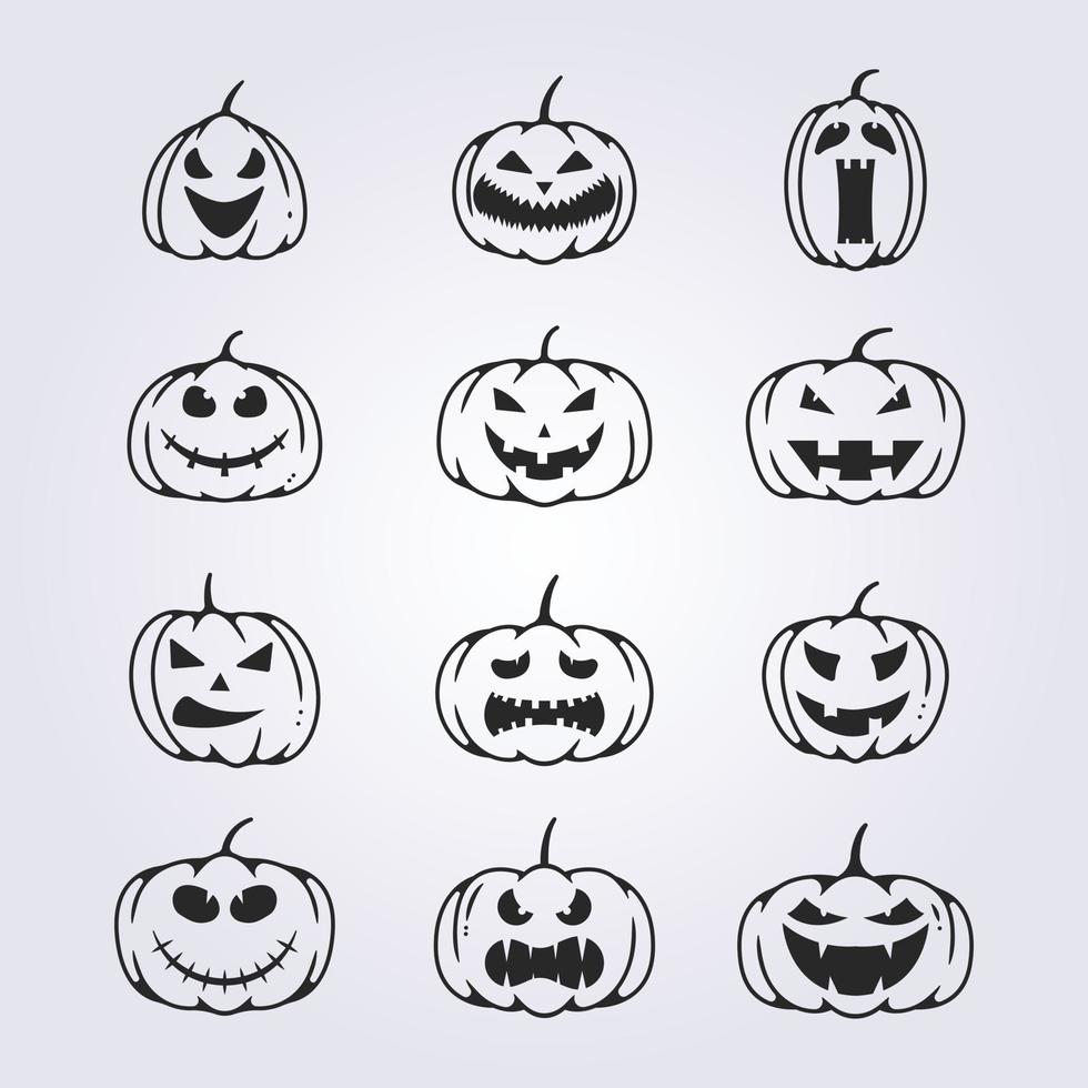 ensemble de citrouilles d'halloween, effrayant et drôle de visage vecteur logo icône symbole illustration design