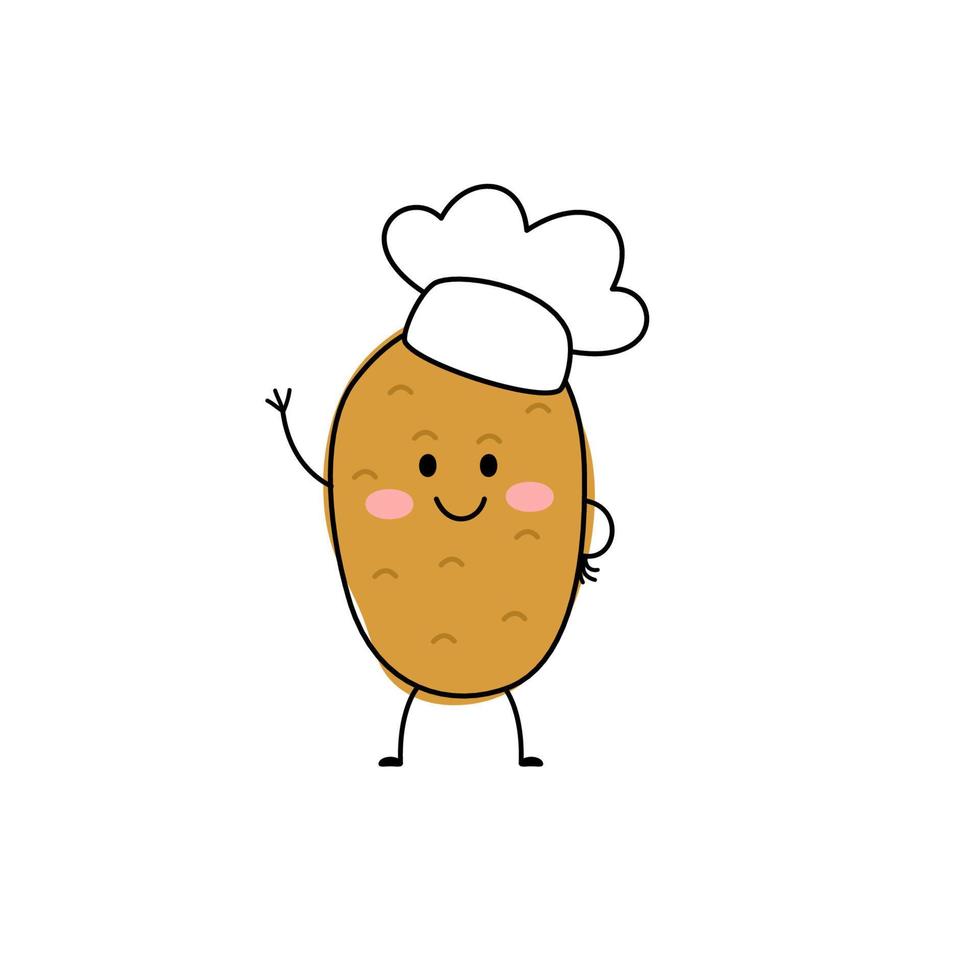 mignon chef de personnage de pomme de terre heureux. icône d'illustration de personnage de dessin animé plat de vecteur. concept de légumes de ferme de pommes de terre. isolé sur fond blanc. vecteur