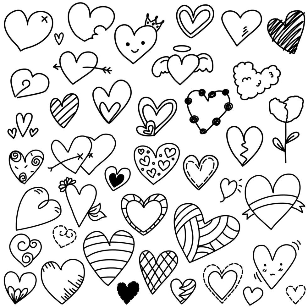 doodle coeur en élément de vecteur de ligne noire