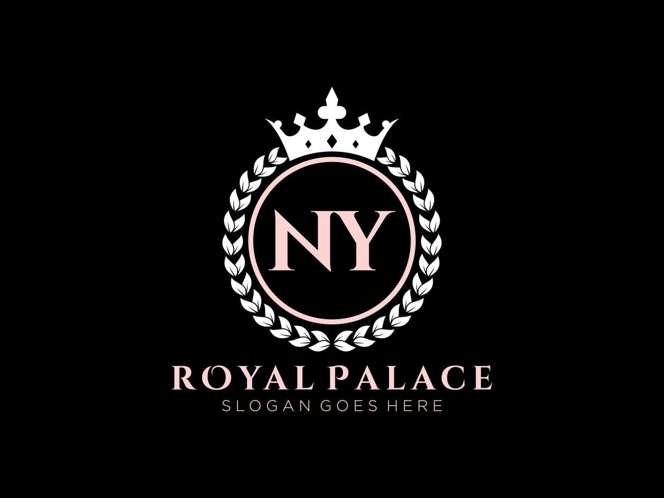 lettre ny logo victorien de luxe royal antique avec cadre ornemental. vecteur