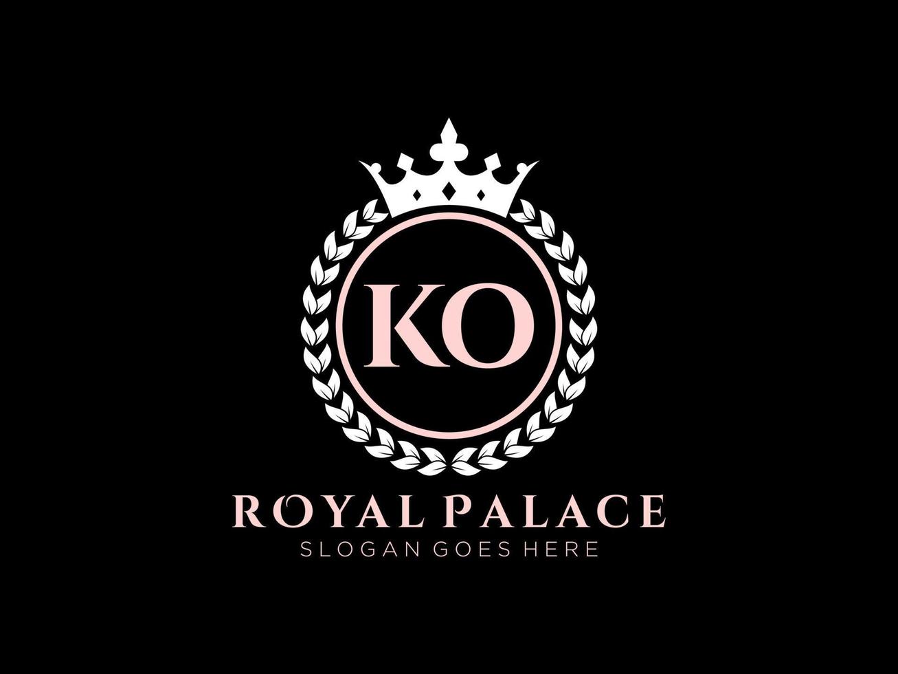 lettre ko logo victorien de luxe royal antique avec cadre ornemental. vecteur