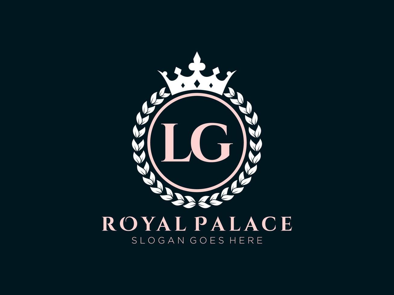 lettre lg logo victorien de luxe royal antique avec cadre ornemental. vecteur