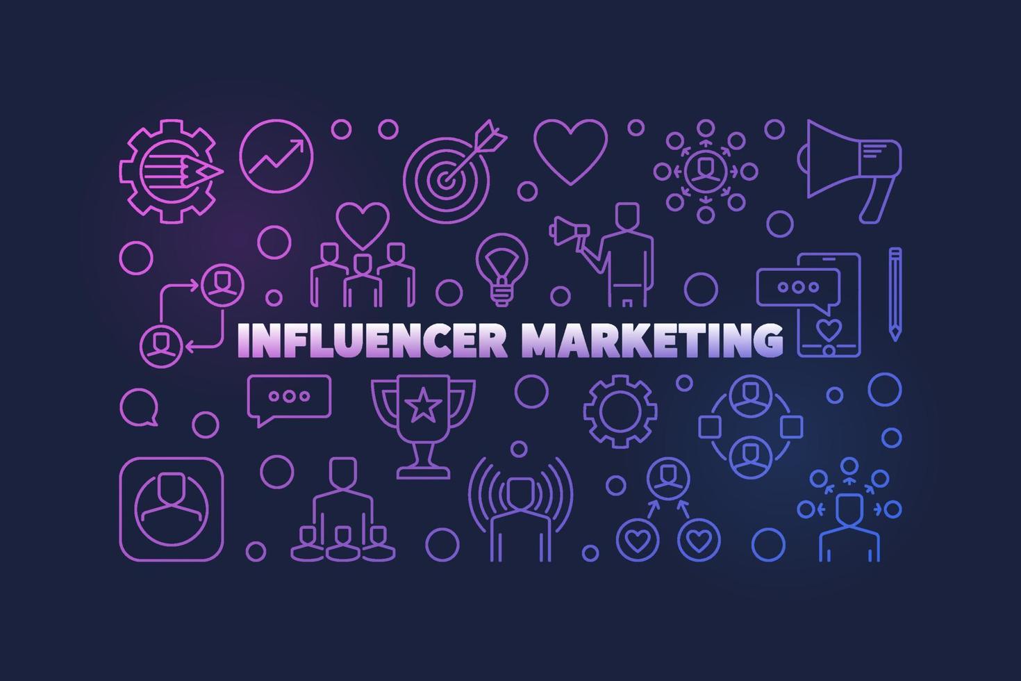 influenceur marketing vecteur contour coloré bannière horizontale