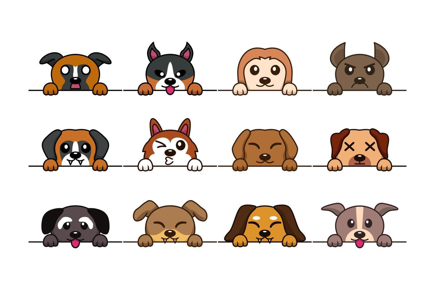 illustration vectorielle de types de tête de chien mignon vecteur