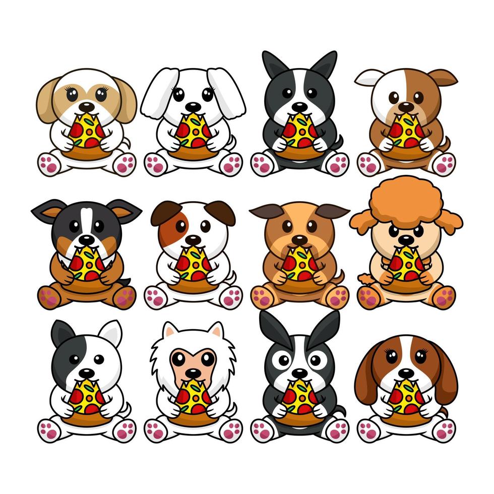 illustration vectorielle de bundle de chiens mignons mangeant de la pizza vecteur