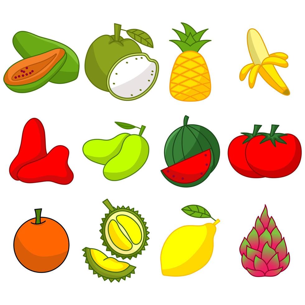 paquet de vecteur d'illustration de fruits mignons