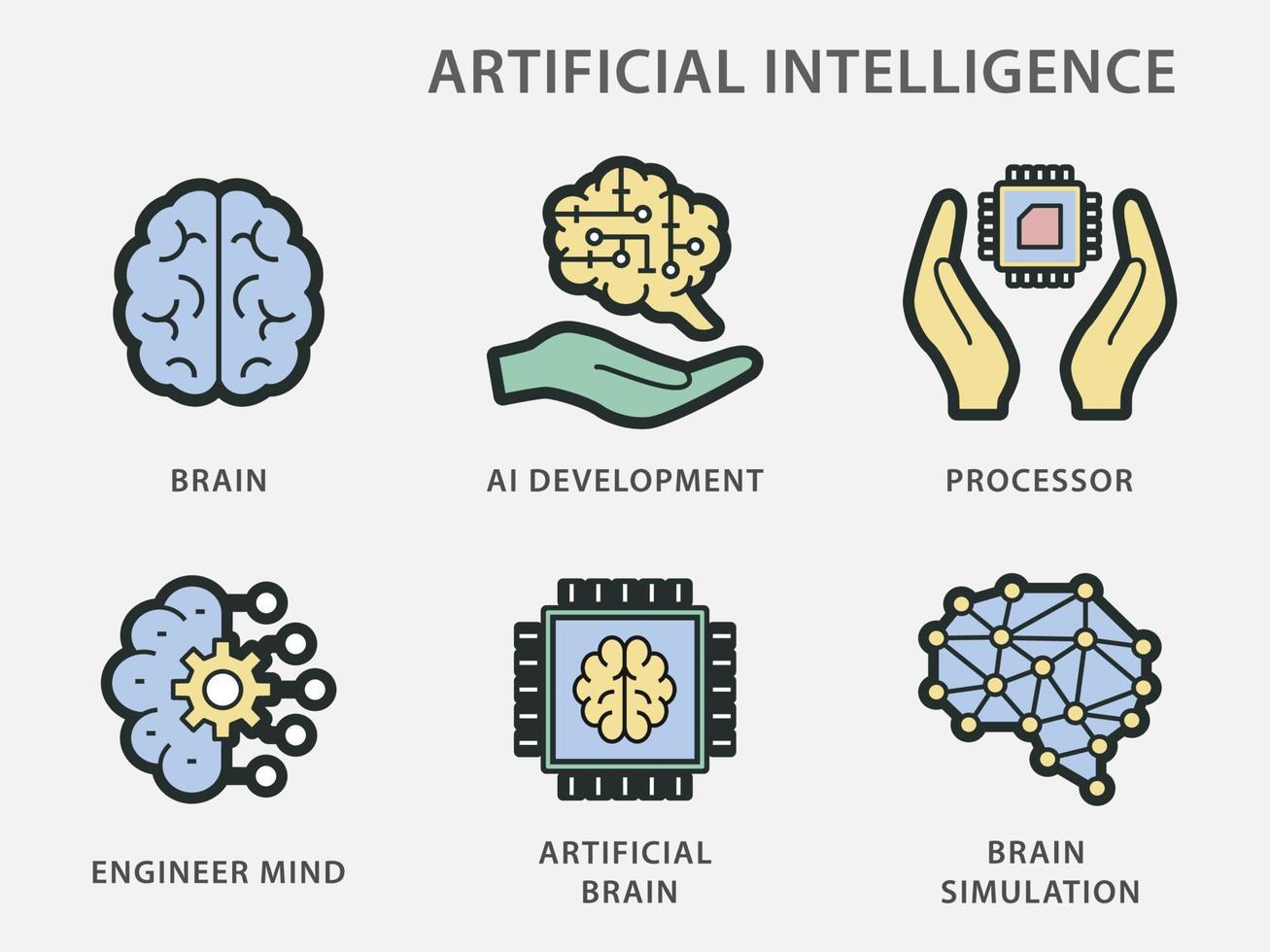 icônes d'intelligence artificielle pour la conception graphique et web. vecteur