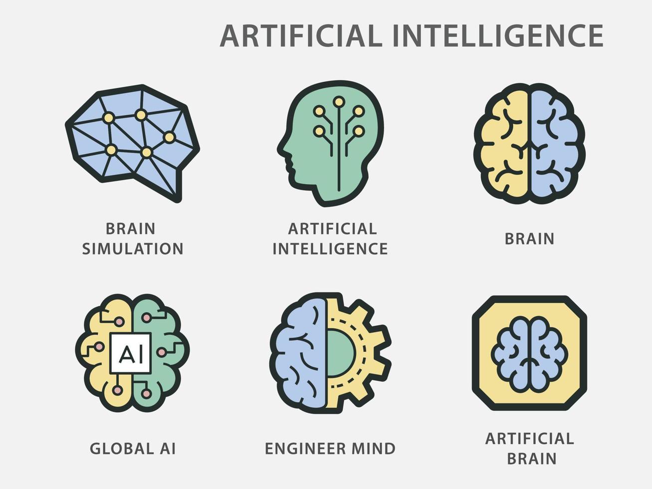 icônes d'intelligence artificielle pour la conception graphique et web. vecteur