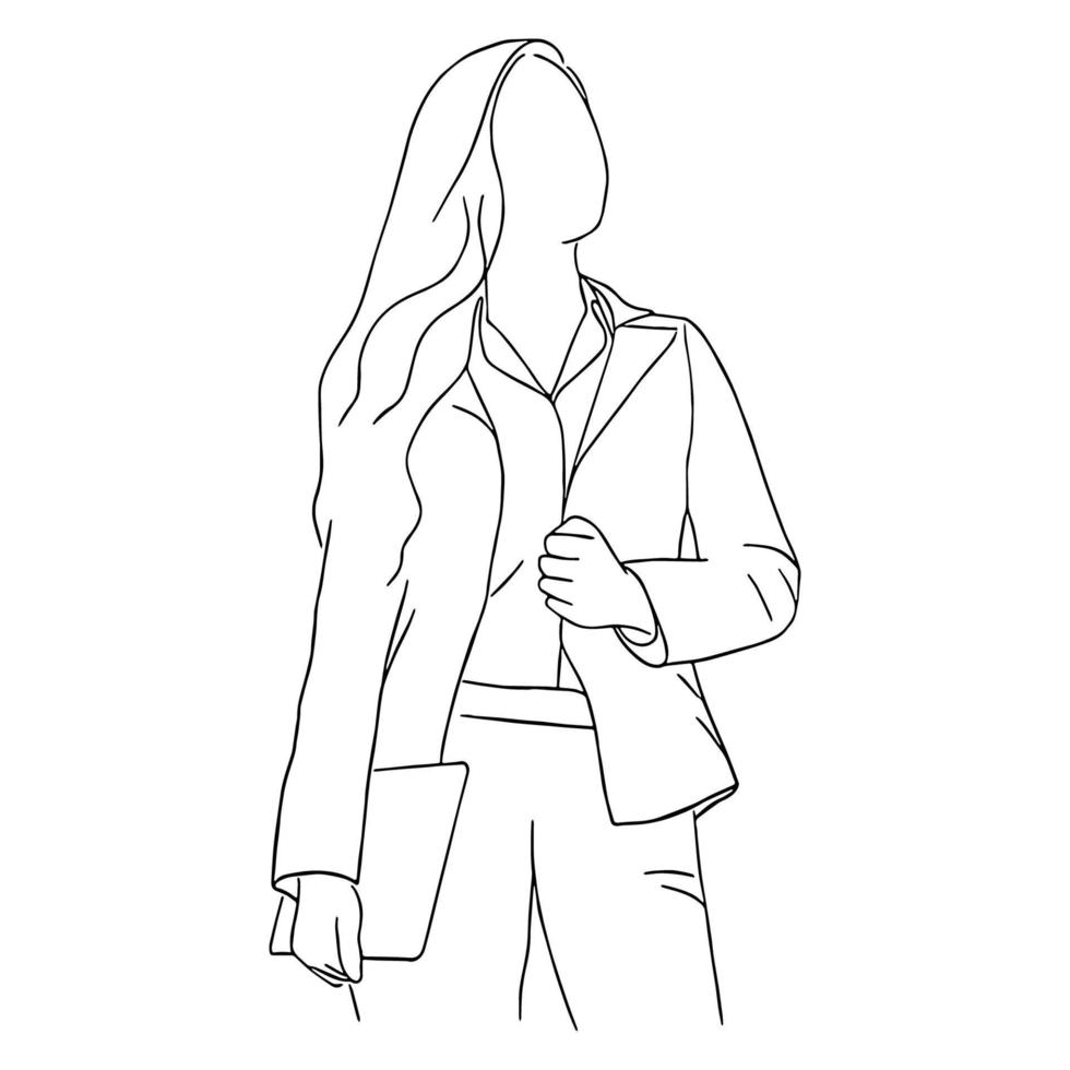 dessin au trait minimal de style de vie de femme d'affaires professionnelle dans le concept dessiné à la main pour la décoration, style doodle vecteur