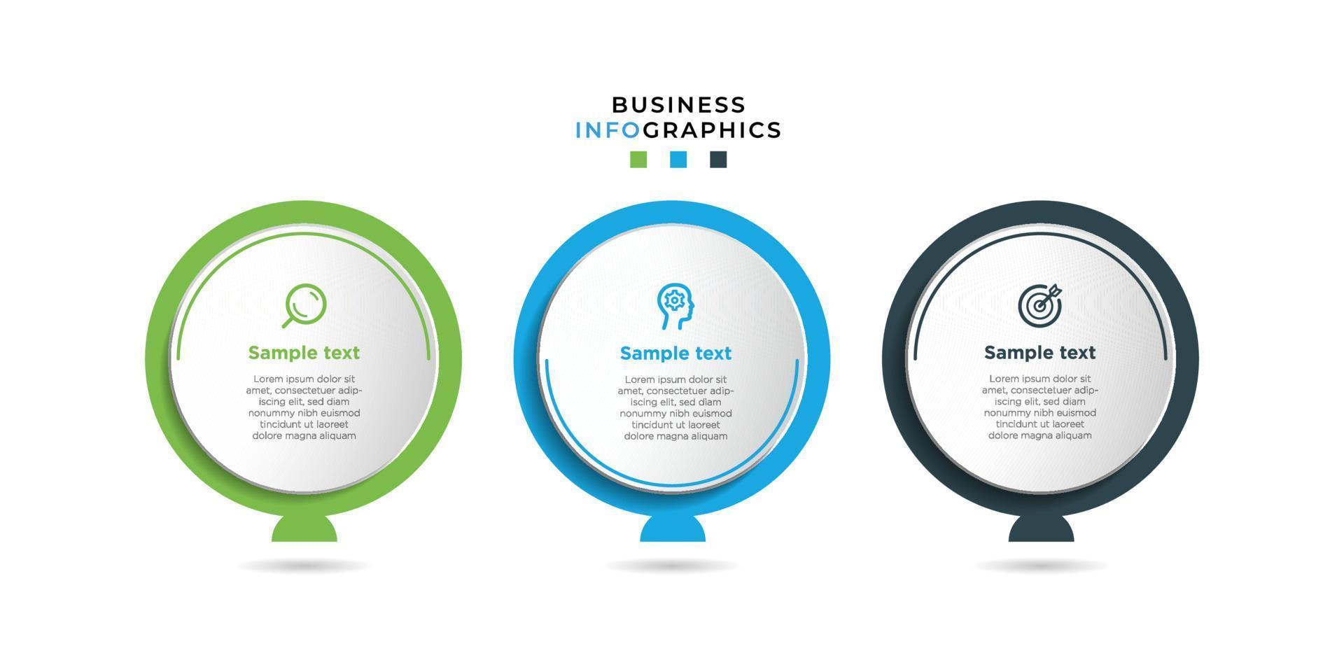 vecteur de modèle de conception infographique d'entreprise à la mode avec des icônes et 3 options ou étapes. peut être utilisé pour le diagramme de processus, les présentations, la mise en page du flux de travail, la bannière, l'organigramme, le graphique d'informations.eps10 vecteur