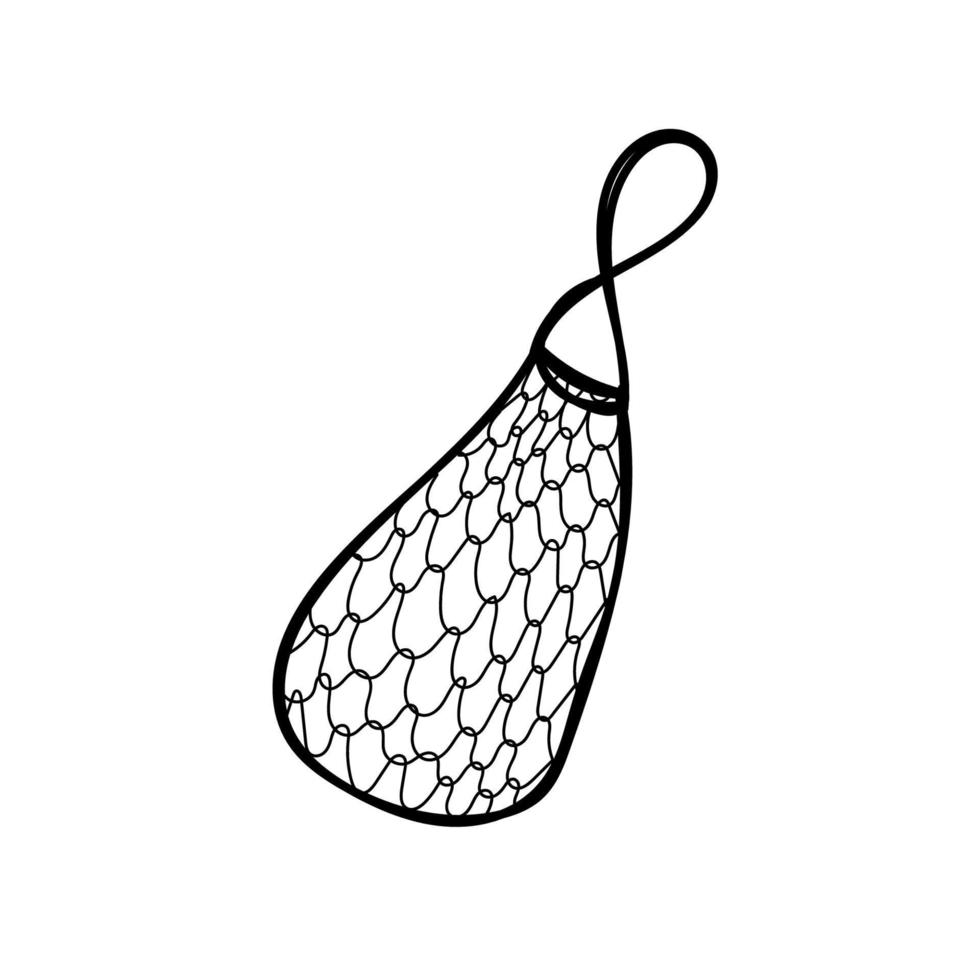 sac de grille de style doodle dessiné à la main. écologie. sac filet pour fruits et légumes. sac réutilisable. pas de sac plastique. illustration vectorielle simple vecteur