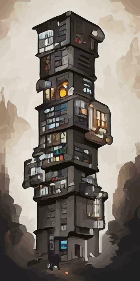 illustration de la tour de la maison d'appartements dans un style dessiné à la main vecteur