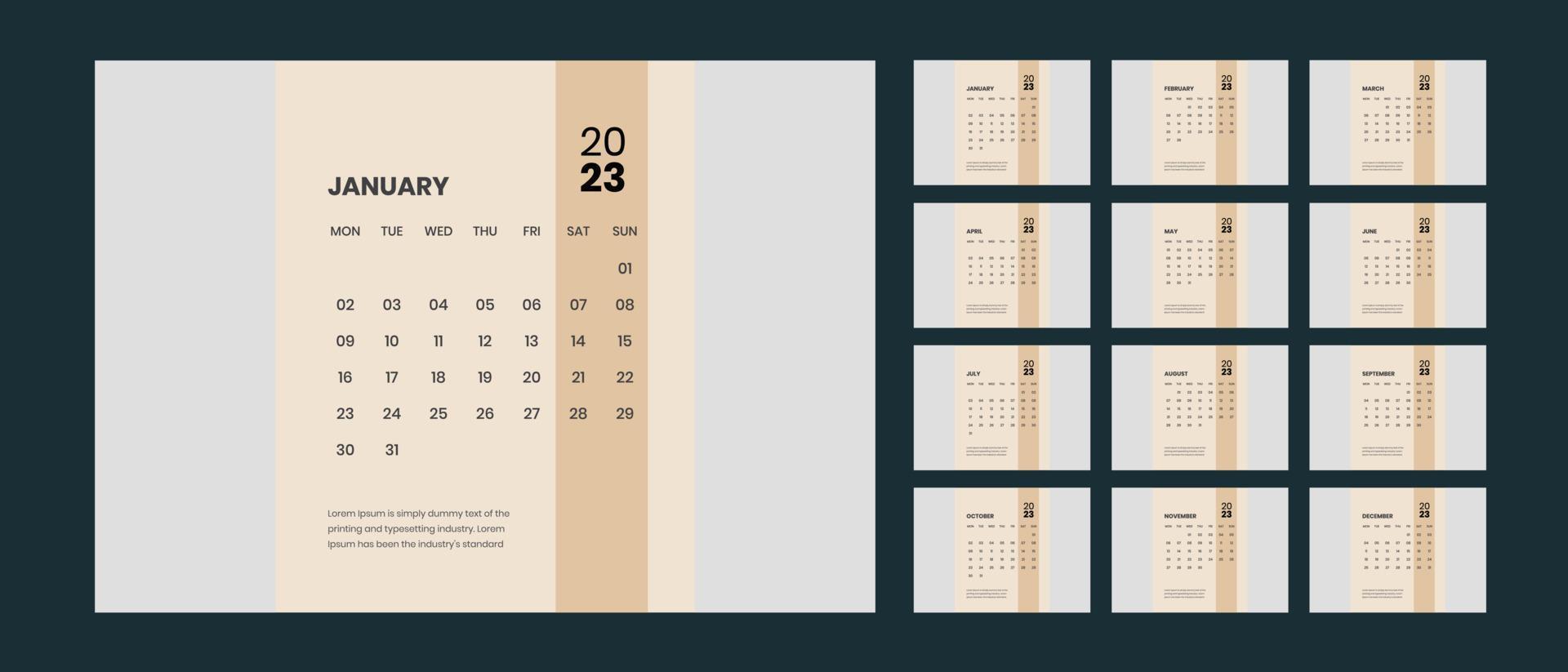 calendrier de bureau 2023 vecteur