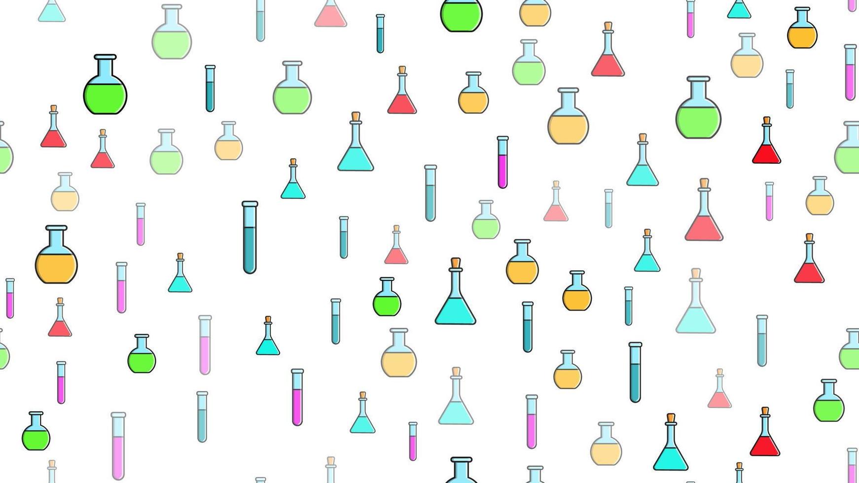 texture de modèle sans couture de tubes à essai scientifiques en verre chimique médical multicolore répétés sans fin de flacons de différentes formes sur fond blanc. illustration vectorielle vecteur