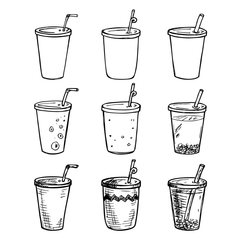 jolie tasse d'eau, de milkshake, de jus ou de soda. illustration de boisson. ensemble de clipart cocktail simple vecteur