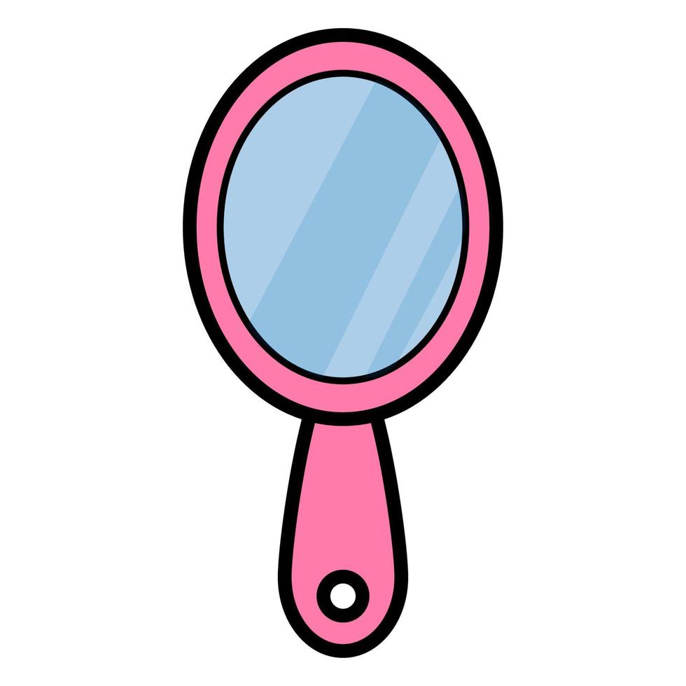 plat rose belle icône simple d'un miroir ovale glamour à la mode pour appliquer le maquillage avec une poignée pour des conseils de beauté. illustration vectorielle vecteur