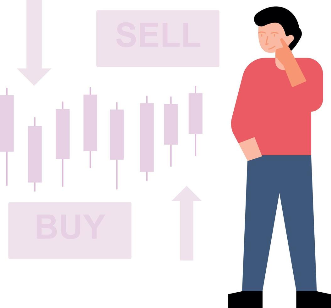 l'homme pense à acheter et à vendre en bourse. vecteur